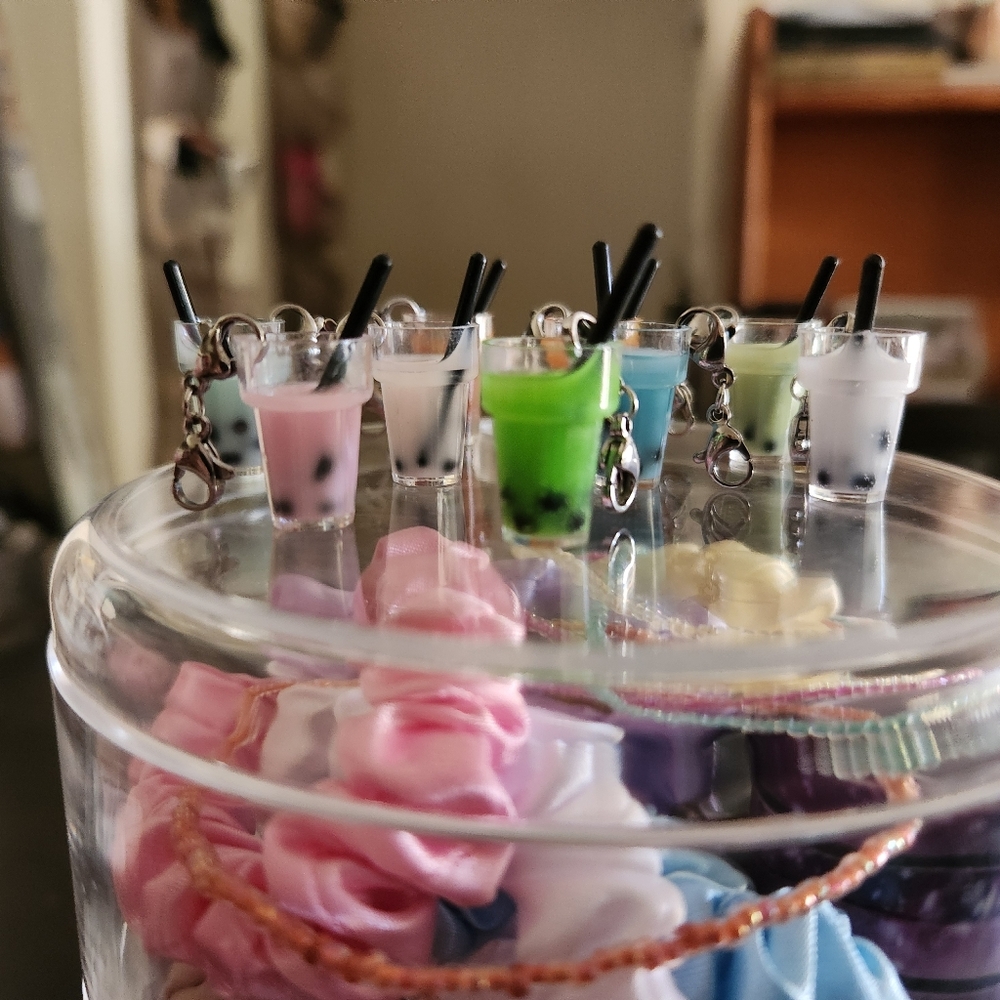 Set of 10 Bubble Tea Bracelet Charm Necklace Pendant with Silver Clasp